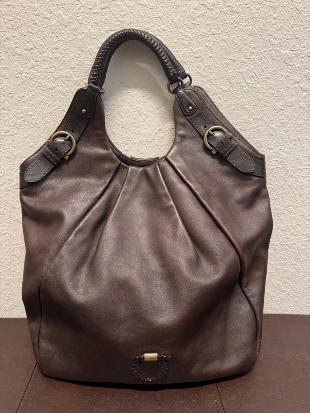 Salvatore Ferragamo Dark Brown Leather Shoulder Hobo